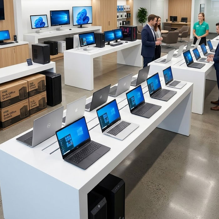 New desktop and laptop computers on display